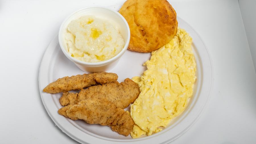 Breakfast plate with chicken strips